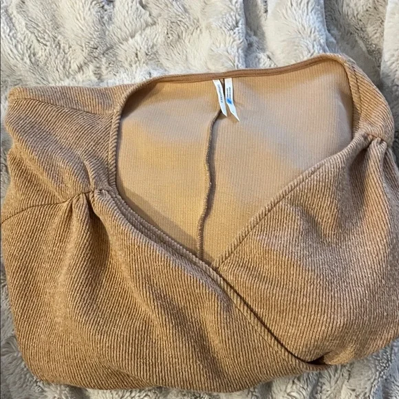 Anthropologie Wrap Sweater Ribbed Honey Beige Tie Front sz SM - Picture 5 of 5